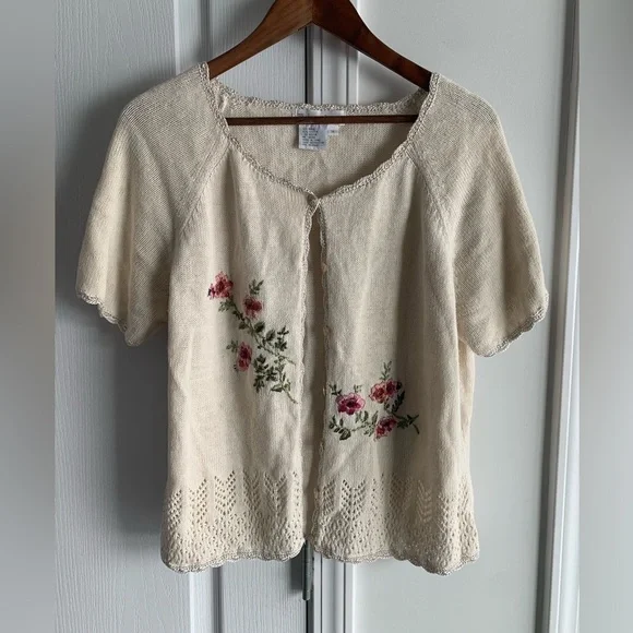 Dressbarn Vintage Cream Floral Embroidered eyelet cardigan - Picture 1 of 12